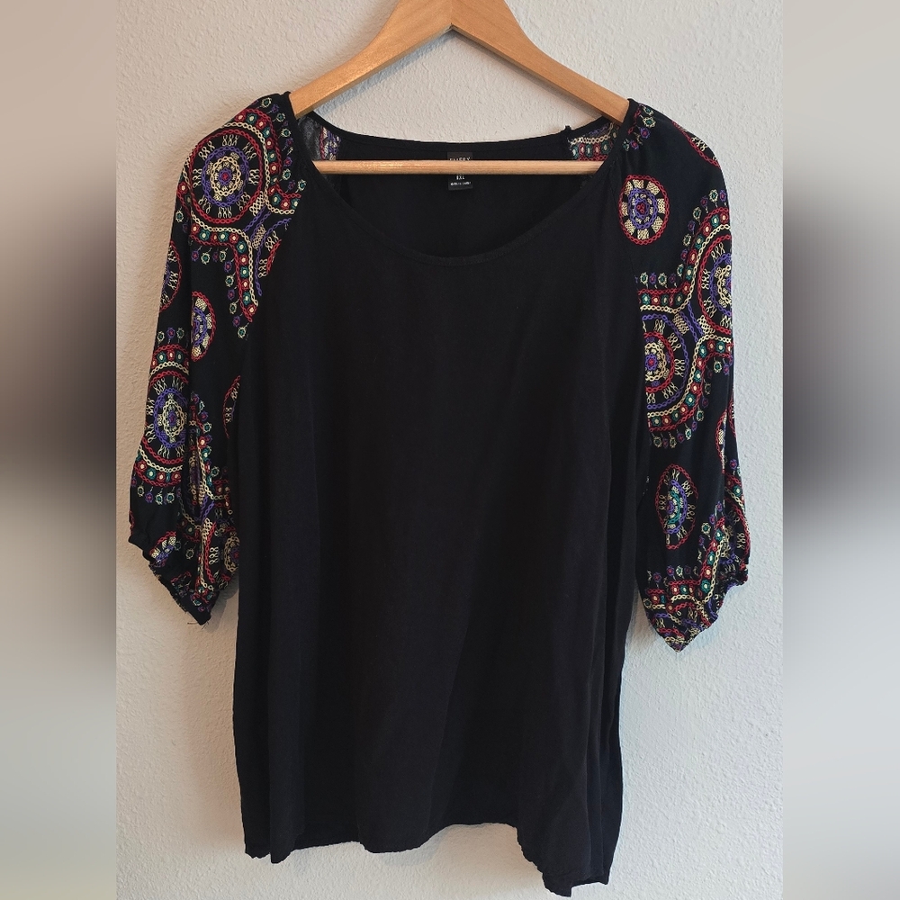 Emery Rose Black Top with Vibrant Colored Sleeves